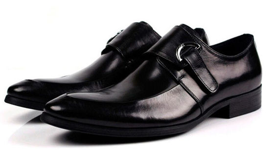 Czarno-brązowe buty, skórzane buty z paskami.