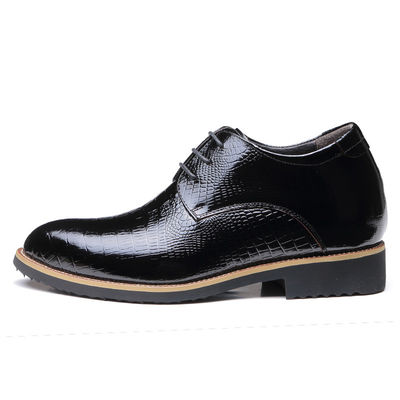 Wzrost niewidoczny 6cm Windacjuszowie buty Prawdziwa skóra Czarna sznurówka buty