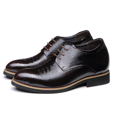 Wzrost niewidoczny 6cm Windacjuszowie buty Prawdziwa skóra Czarna sznurówka buty