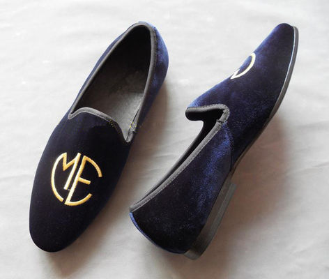 Stylowe wyświetlone męskie niebieskie zamszowe loafers, elegancja / moda aksamit Slip On Buty