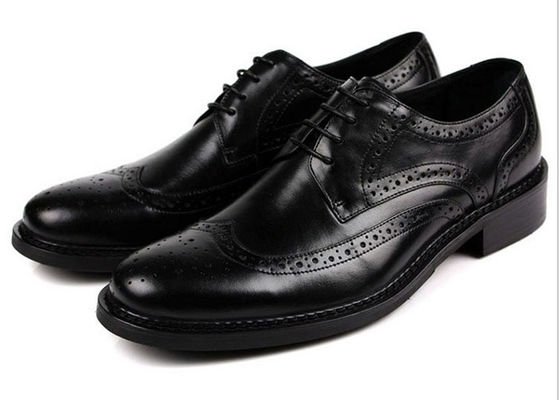 Wyższe krowie męskie skórzane buty Brogue, biznes Goodyear ręcznie wykonane buty
