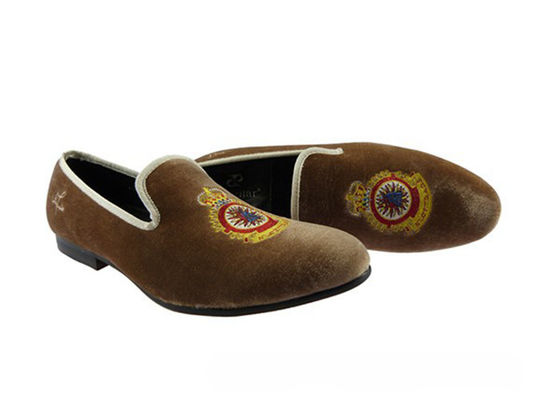 Żółte Royal Żółte męskie skórzane loafers, królewskie haftowane męskie loafers casual