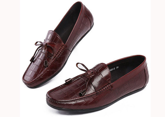 Casual Mens Leather Loafers Anti Sliding Moccasins Bow Tie Flat Shoes