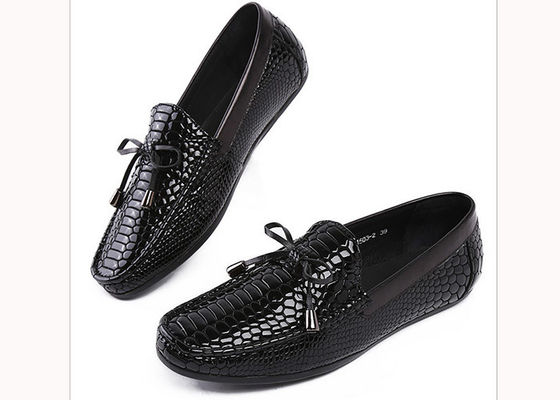Casual Mens Leather Loafers Anti Sliding Moccasins Bow Tie Flat Shoes