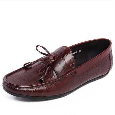Casual Mens Leather Loafers Anti Sliding Moccasins Bow Tie Flat Shoes