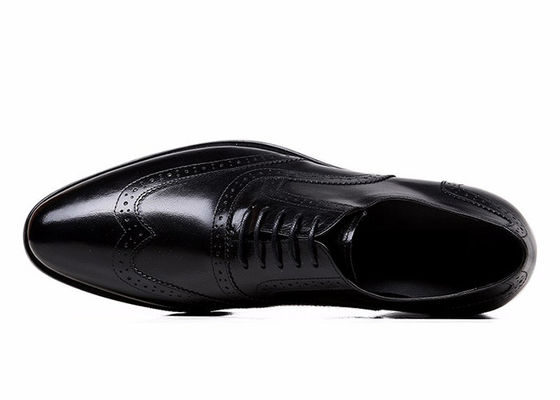 Goodyear męskie czarne skórzane buty, rzeźbione ręcznie męskie buty biznesowe.