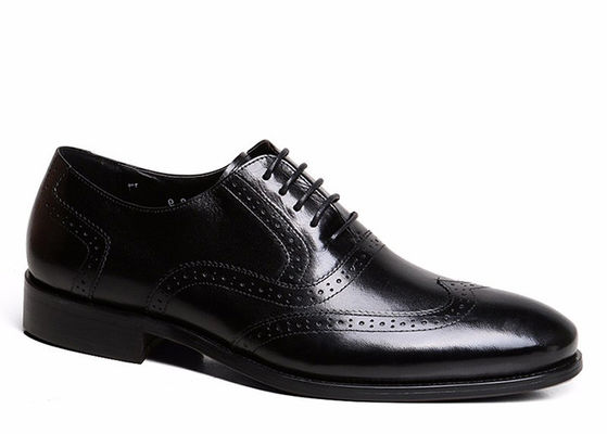 Goodyear męskie czarne skórzane buty, rzeźbione ręcznie męskie buty biznesowe.