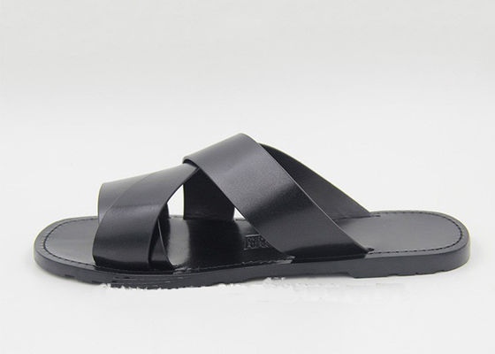 Modne męskie kapcie skórzane Flip Flops Czarne męskie letnie skórzane sandały