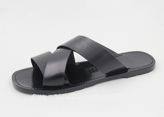 Modne męskie kapcie skórzane Flip Flops Czarne męskie letnie skórzane sandały