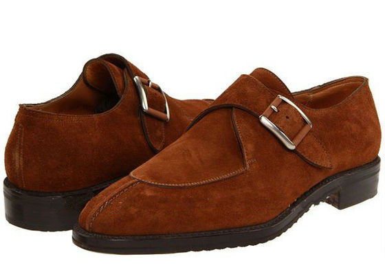 Ręcznie wykonane męskie, brązowe, skórzane buty Brogue, Goodyear męskie, monk strap dress.