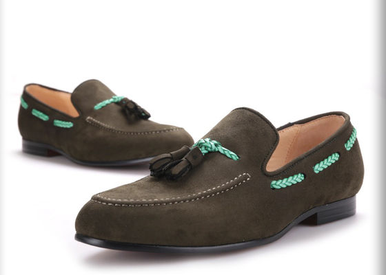 Ręcznie wykonane męskie buty z czarnego aksamit, Tassel British Style Grey Casual Dress