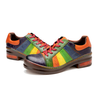 Casual Hand Polished Rainbow Flat Shoes Klasyczne damskie skórzane buty