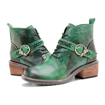 Styl Retro Casual Kobietowe buty skórzane niskie obcasy