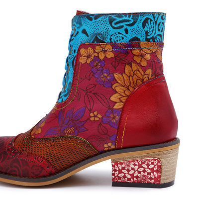 Vintage prawdziwe skórzane buty kowbojowe, damskie skórzane buty kostkowe wielkości