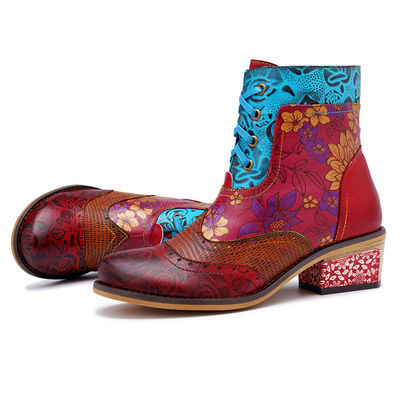 Vintage prawdziwe skórzane buty kowbojowe, damskie skórzane buty kostkowe wielkości