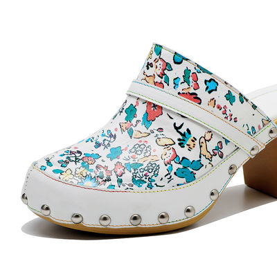 Kolorowe bohemskie muły Platformy Bloku Sandale z obcasów Skóra Clogs Buty
