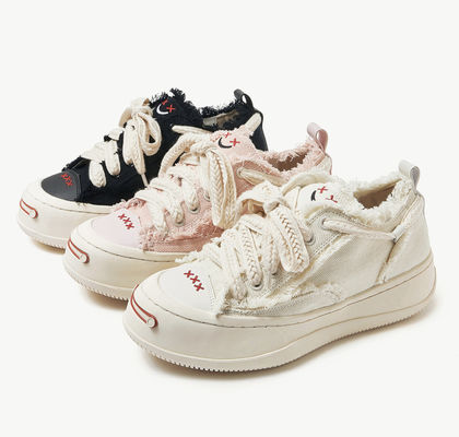 Białe / Czarne Trenerki Oddychające Damskie Sneakerki z płótna