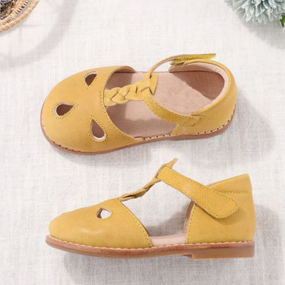 Krągłe buty skórzane buty szkolne Żółta skóra Cute baby shoes