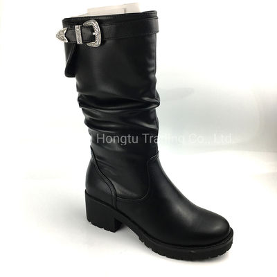 Górne skórzane buty czarne dla kobiet