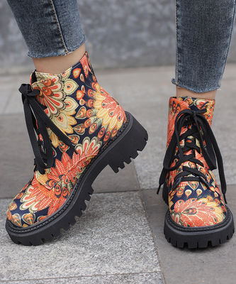 Gumowe podeszwy damskie buty skórzane Czarne buty w stylu wojskowym