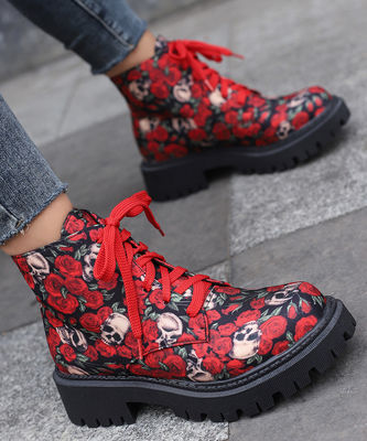Gumowe podeszwy damskie buty skórzane Czarne buty w stylu wojskowym