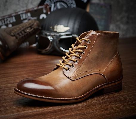 Jesień Zima Mężczyźni Skóra Ubranie Buty Wysoki Top Skóra Buty bawełniane - Płaszczone Płaszczem