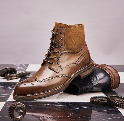 Wąskie buty męskie, brązowe, skórzane, buty Chelsea, skórzane, sznurówki, buty do kostki, na imprezę.