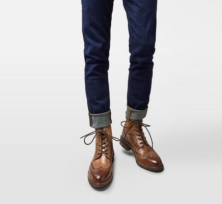 Wąskie buty męskie, brązowe, skórzane, buty Chelsea, skórzane, sznurówki, buty do kostki, na imprezę.