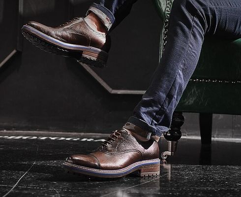 Tkanie formalne męskie skóry buty eleganckie Goodyear Welted buty z dwoma palcami