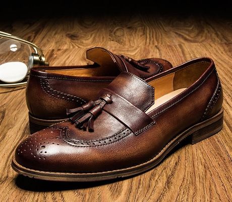 Wiosna / Jesień Brązowe męskie skórzane buty do imprezy