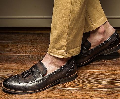 Wiosna / Jesień Brązowe męskie skórzane buty do imprezy