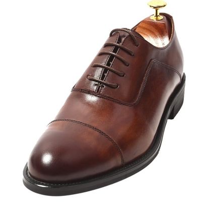 Plain Toe Mens Brown Lace Up Dress Buts Size Customized With Waxy Leather Finish