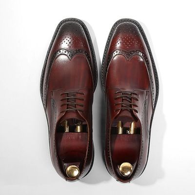 Derby Style Męskie Brązowe Sznurówki Buty Płaskie Męskie Skórzane Sznurówki