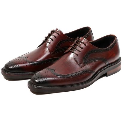 Derby Style Męskie Brązowe Sznurówki Buty Płaskie Męskie Skórzane Sznurówki