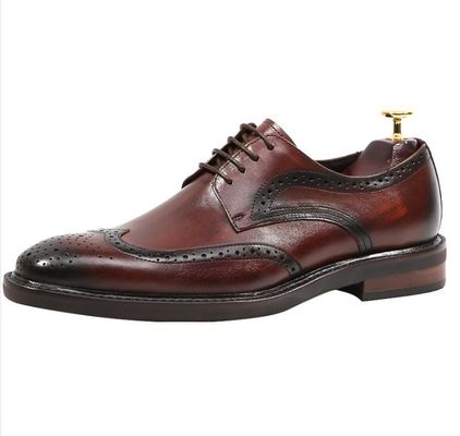 Derby Style Męskie Brązowe Sznurówki Buty Płaskie Męskie Skórzane Sznurówki