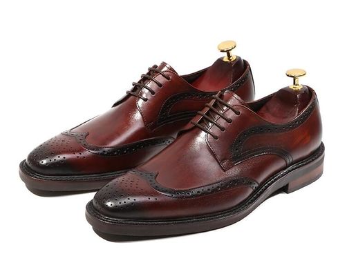 Derby Style Męskie Brązowe Sznurówki Buty Płaskie Męskie Skórzane Sznurówki