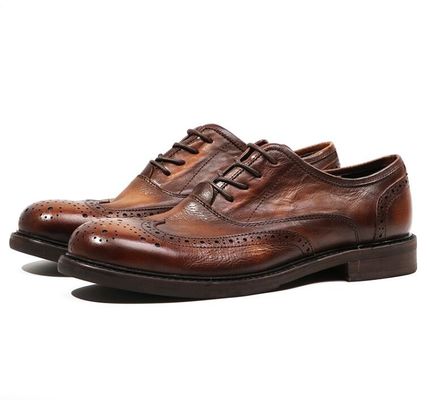 Markowe męskie buty ze skóry, buty z palcem na palcu, Oxford Brown, buty ze sznurówką