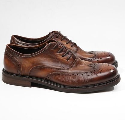 Markowe męskie buty ze skóry, buty z palcem na palcu, Oxford Brown, buty ze sznurówką