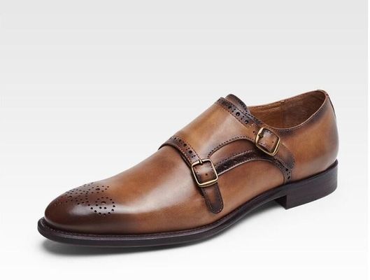 Włoskie prawdziwe skórzane buty z pasami, skórzane buty dla mężczyzn w brogu.