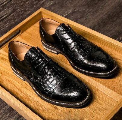 Buty z skóry krokodyla Patina dla mężczyzn, Brogue Wingtips Egzotyczne buty męskie ze skóry