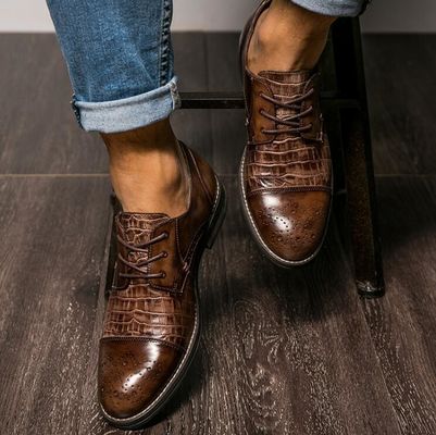 Buty z skóry krokodyla Patina dla mężczyzn, Brogue Wingtips Egzotyczne buty męskie ze skóry