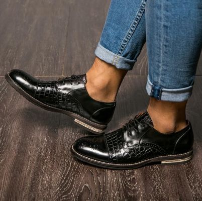 Buty z skóry krokodyla Patina dla mężczyzn, Brogue Wingtips Egzotyczne buty męskie ze skóry