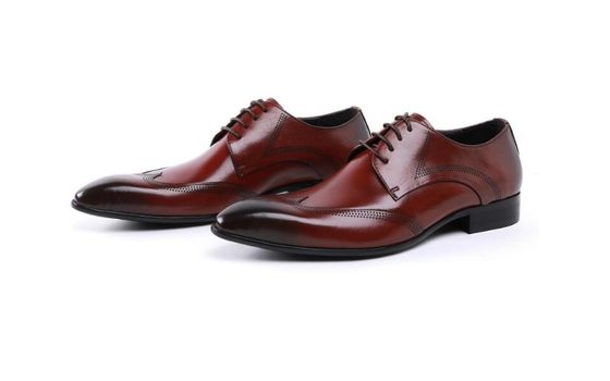 Niestandardowy Brogue Brązowy Brush Off Skórzane Buty Wygodna suknia dla mężczyzn