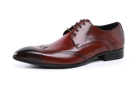 Niestandardowy Brogue Brązowy Brush Off Skórzane Buty Wygodna suknia dla mężczyzn