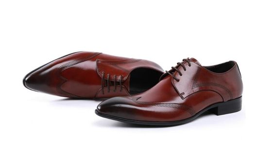 Niestandardowy Brogue Brązowy Brush Off Skórzane Buty Wygodna suknia dla mężczyzn