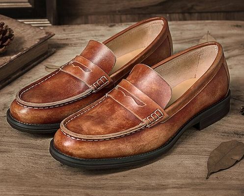 Oddychające męskie brązowe buty, prawdziwe skórzane buty.