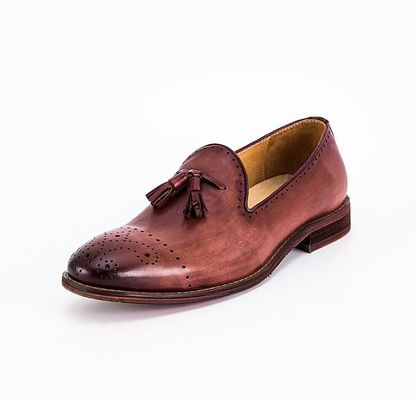 Latowe brązowe męskie futerki skórzane Buty Slip On Brogue Tassel Loafers