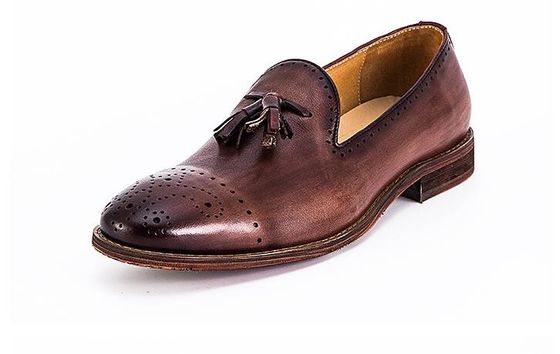 Latowe brązowe męskie futerki skórzane Buty Slip On Brogue Tassel Loafers
