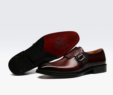Luksusowe buty z paskami dla mężczyzn / buty z prawdziwej skóry włoskiego stylu