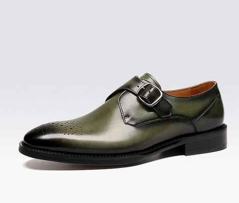 Oksfordzka Skóra Mężczyzna Spinaczka Buty zielone / Czarne Buty Dżentelmena